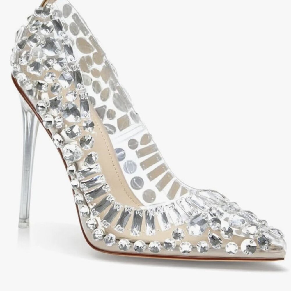 Cinderella Glass Rhinestone Heels Size 9 Azalea Wang High Heels The Bonnie Clear - Picture 9 of 10